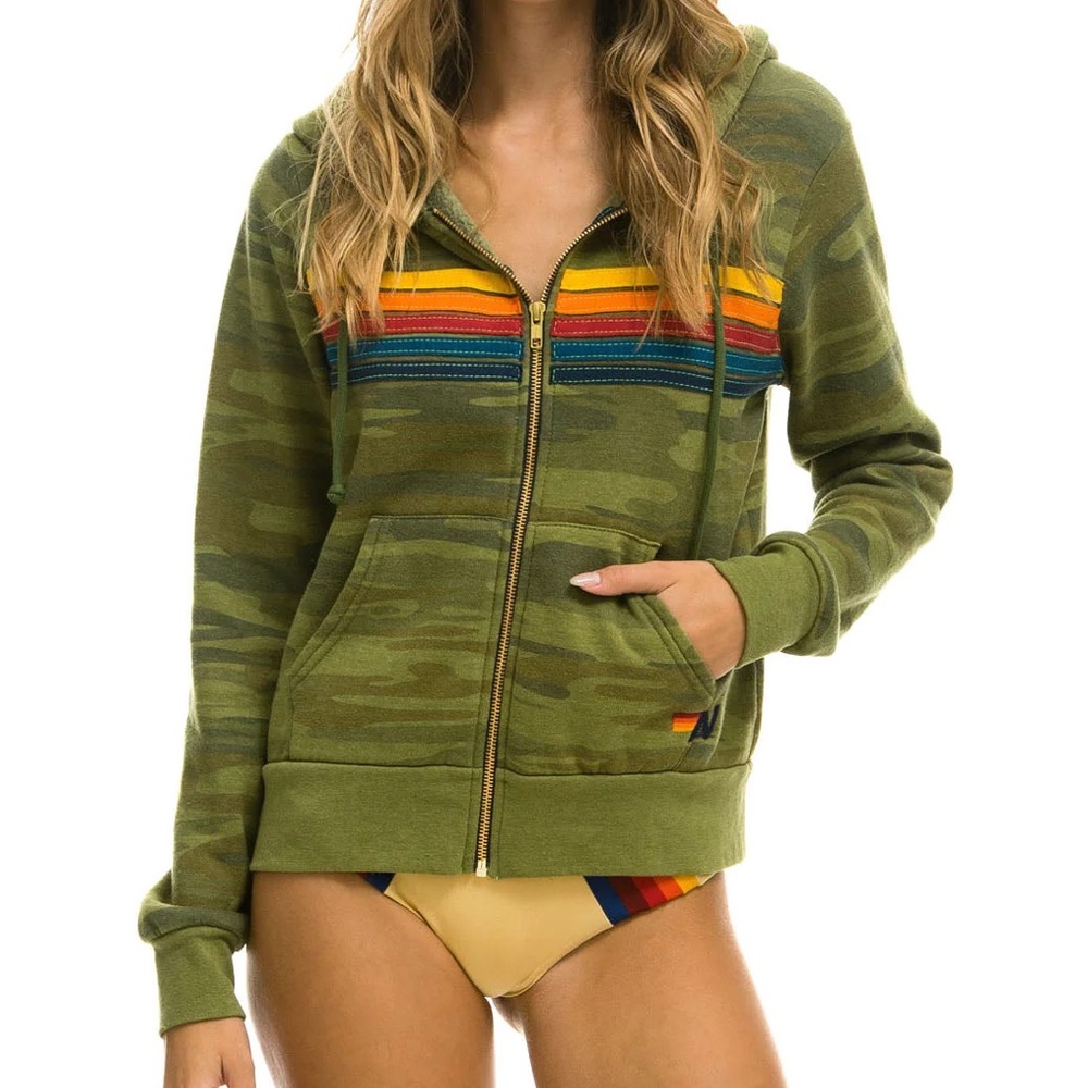 Aviator Nation Camo 5 Stripe Hoodie Size Small